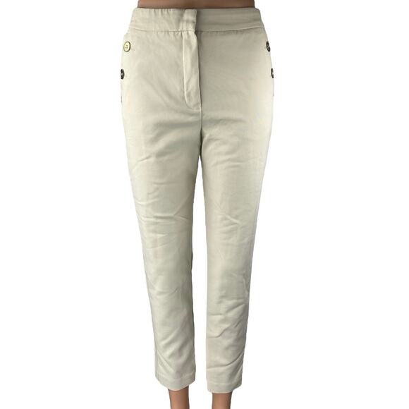 MNG Mango Women's Cream White High Waisted Button Tapered Trousers Pants Size 4 - Picture 1 of 5